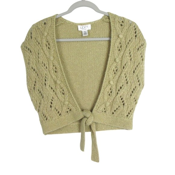 Vintage LOFT Cropped Cable Knit Front Tie Pom Pom Vest S/P Mohair Alpaca Y2K - Picture 1 of 6